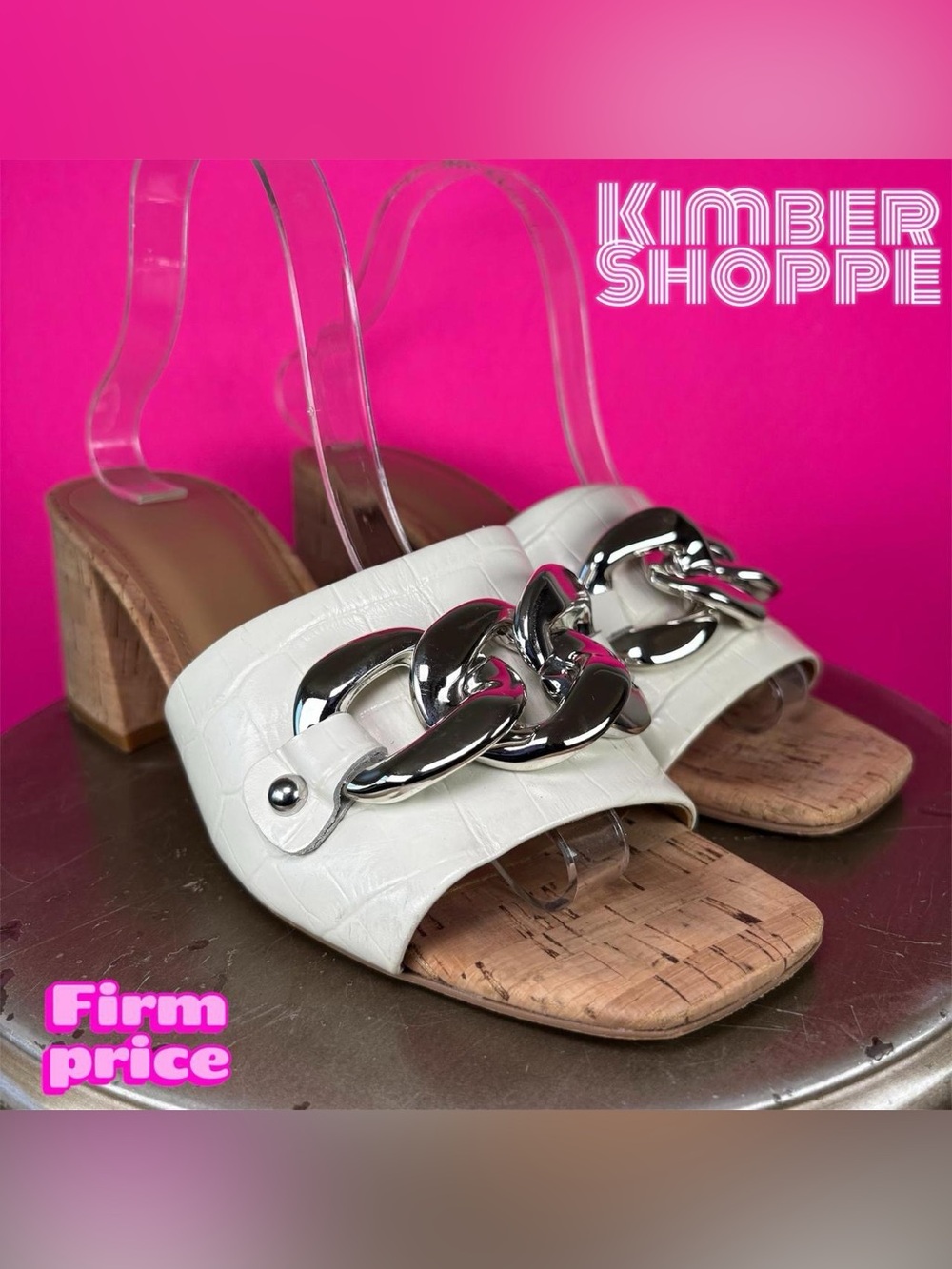 Marc Fisher Naniya White Leather Silver Chain Slip-On Sandal US 10 UK 8.5 EU 41